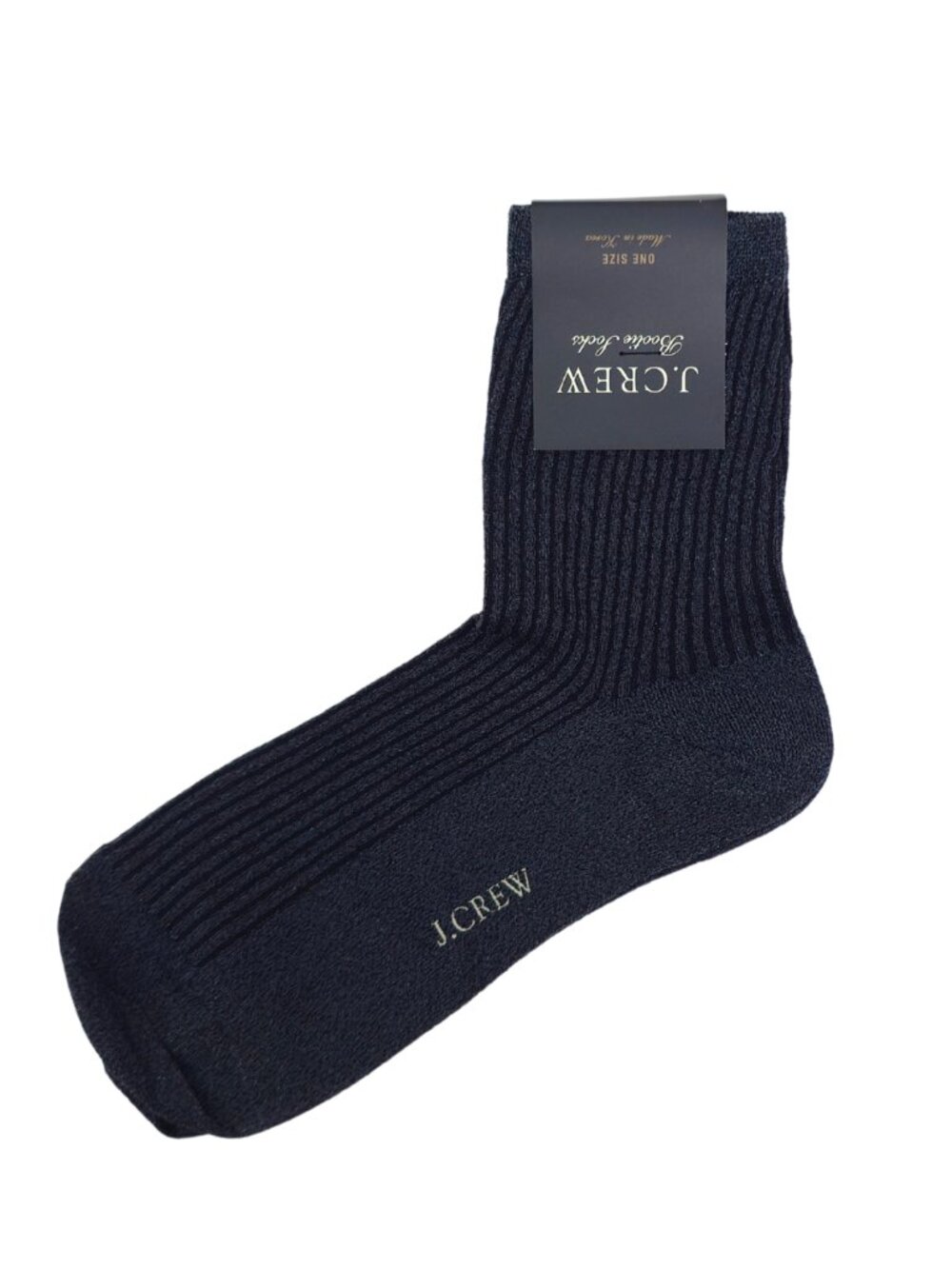 J. Crew Women's Black Shimmer Sheer Ribbed Knit Bootie Socks